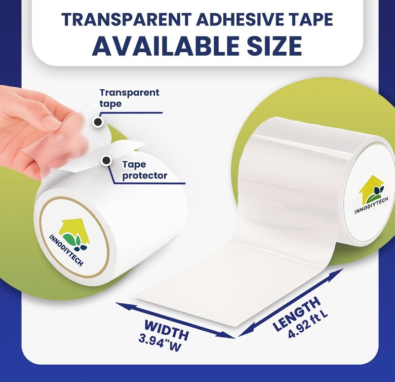 INNODIYTECH Greenhouse Tape Heavy Huty Waterproof | 3.94"W x 4.92 ft L | Transparent, Polyvinyl Chloride, Durable, Adhesive, Easy to Apply Quick Patch also aquaseal for awning tape, Pools, Boats, Camping, Tents. - Image 2